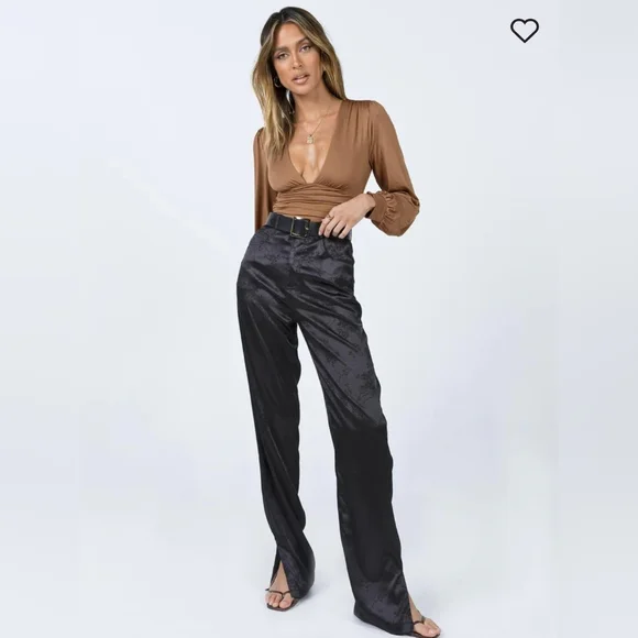 Princess Polly Jude Long Sleeve Bodysuit - Brown Size 8 - Picture 2 of 7